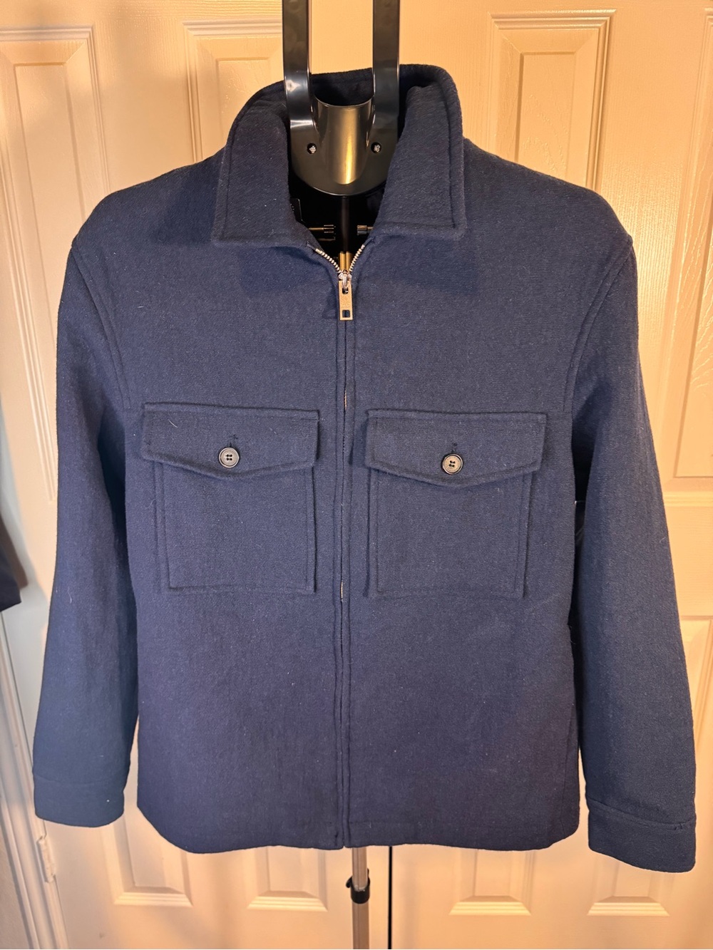 Men's Navy Wool Blend Jacket with Front Pockets